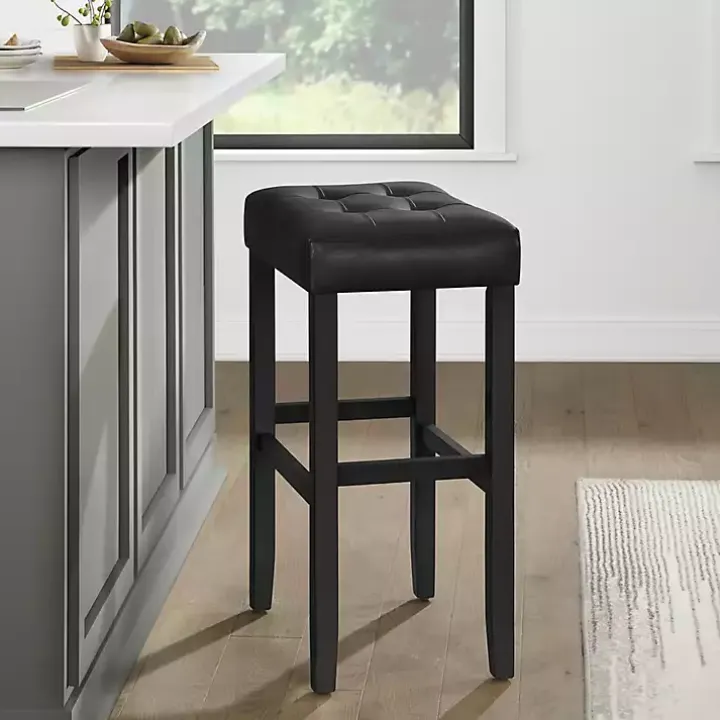 Black Faux Leather Tufted Madison Bar Stool