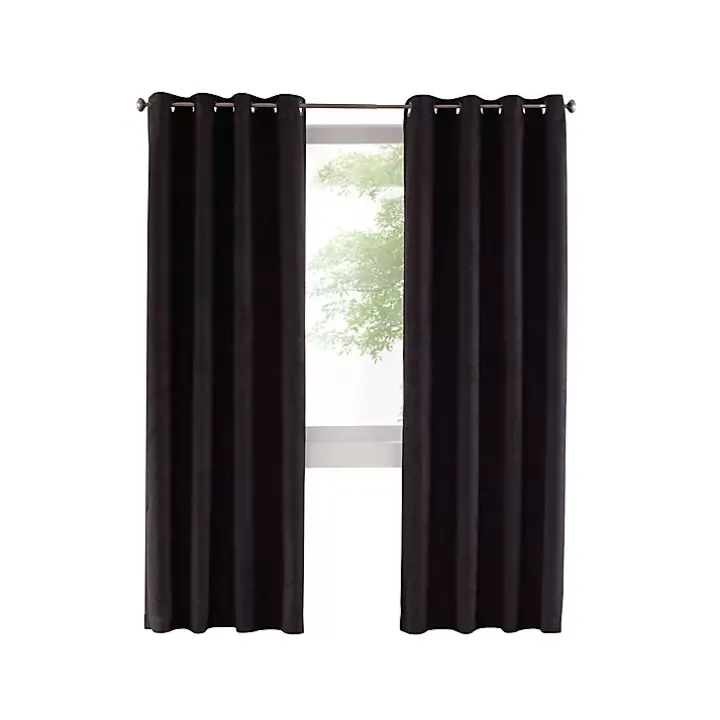 Black Faux Suede Blackout Curtain Panel, 84 in.