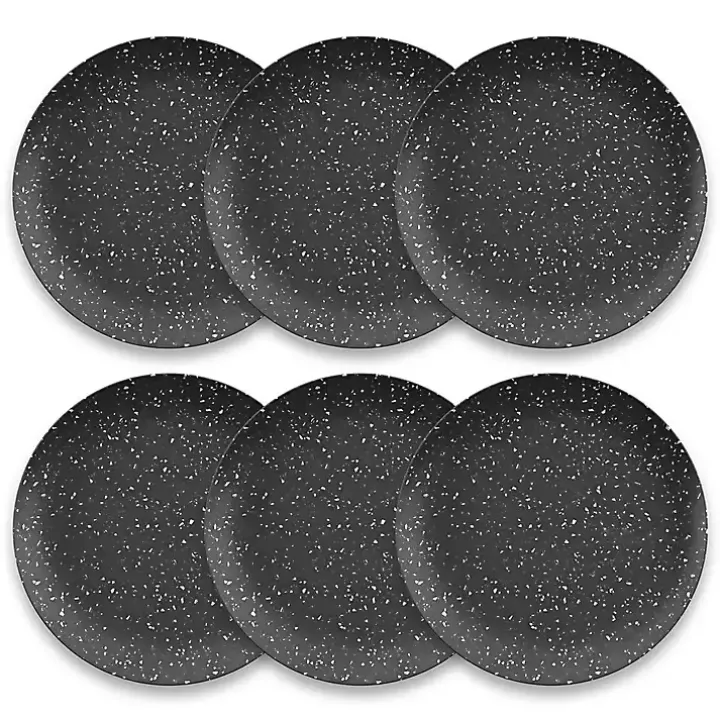 Black Faye Melamine Dinner Plates, Set of 6