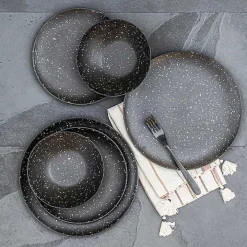 Black Faye Melamine Dinner Plates, Set of 6