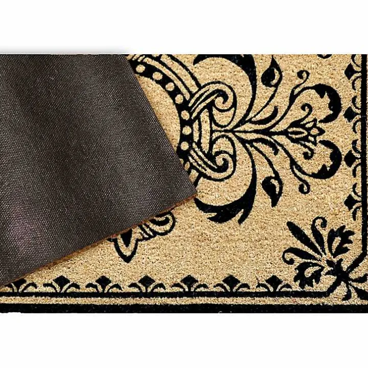 Black Fleur De Lis Monogram H Doormat