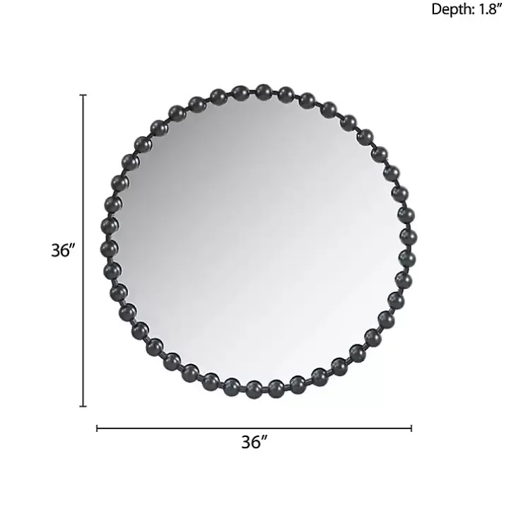 Black Foiled Beaded Wall Mirror, 36 in.