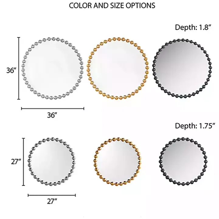 Black Foiled Beaded Wall Mirror, 36 in.