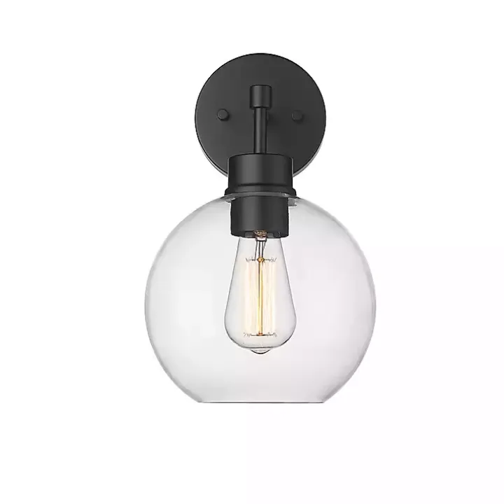 Black Glass Orb Outdoor Sconce Light