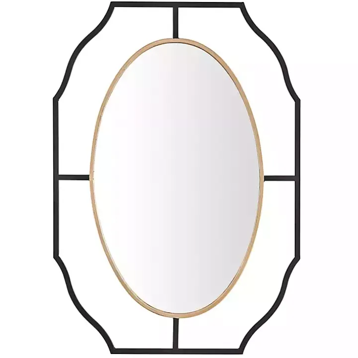 Black Gold Scalloped Oval Frame Wall Mirror