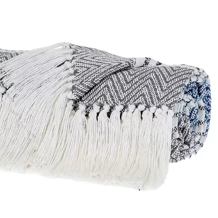 Black Herringbone Multi Striped Throw