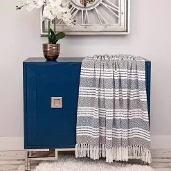 Black Herringbone Multi Striped Throw