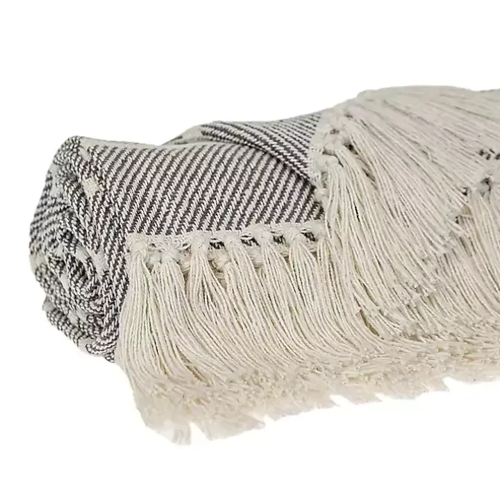 Black Herringbone Striped Throw