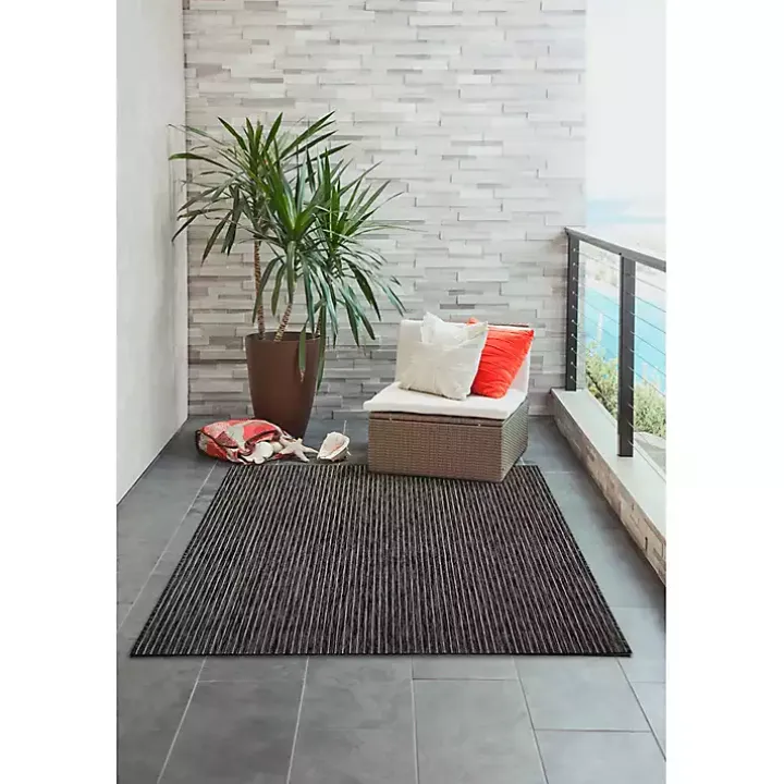 Black Intertwined Santal Outdoor Area Rug, 6x9