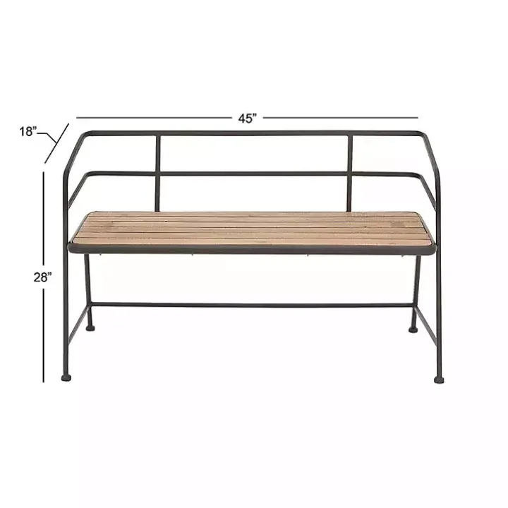 Black Iron and Wooden Seat Industrial Bench