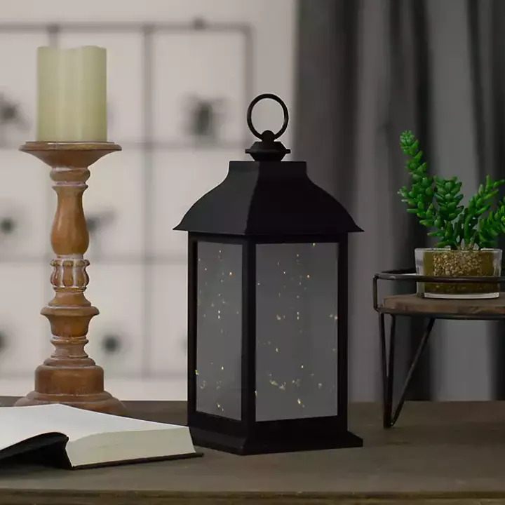 Black LED Flickering Fairy Lights Lantern, 12 in.