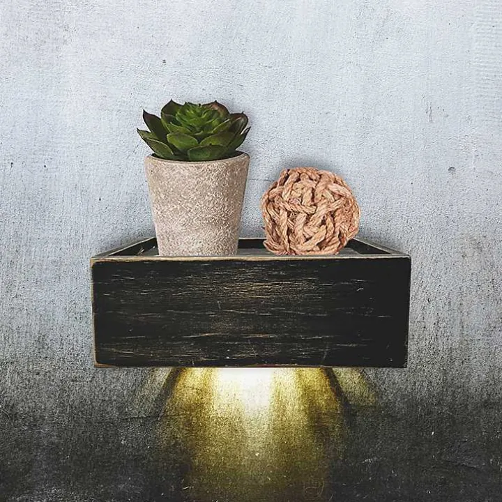 Black LED Floating Shelf with Remote, 7 in.
