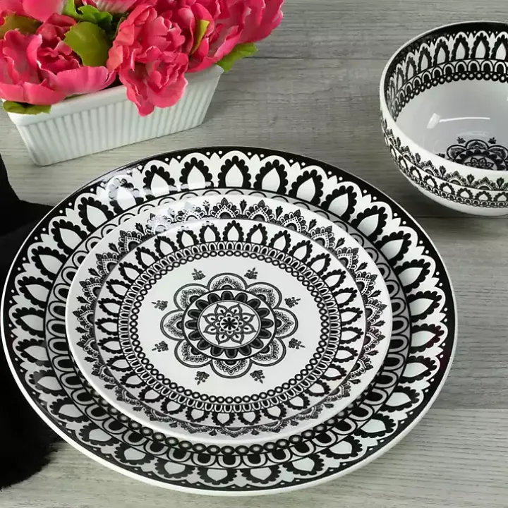 Black Lila Patterned 12-pc. Dinnerware Set