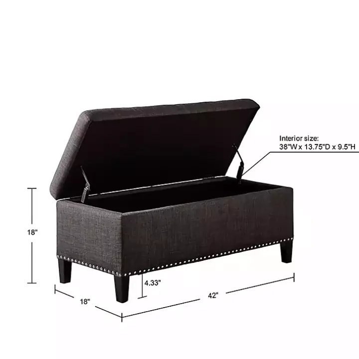 Black Linen Button Tufted Storage Bench