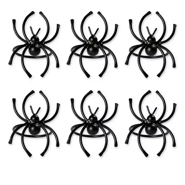 Black Matte Spider Napkin Rings, Set of 6
