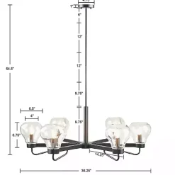 Black Metal & Bowl Glass Shade 6-Light Chandelier