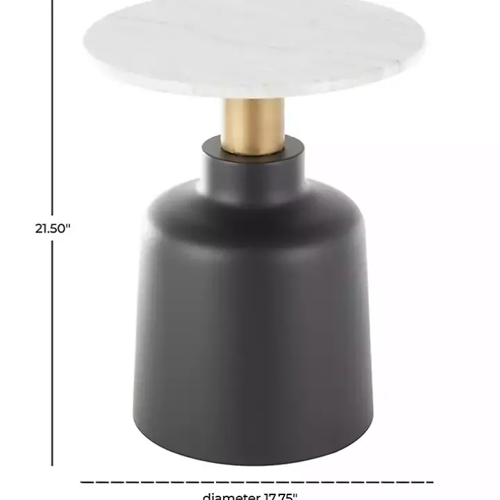 Black Metal & Marble Pedestal Accent Table