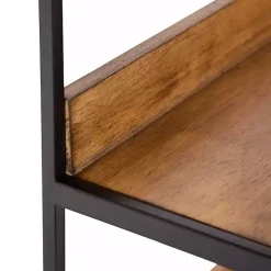Black Metal & Rustic Wood Tiered Wall Shelf