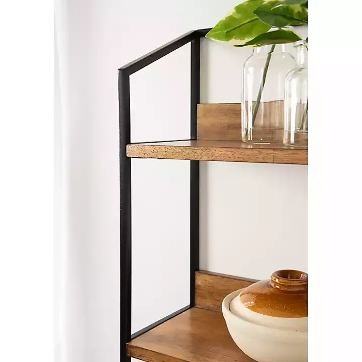 Black Metal & Rustic Wood Tiered Wall Shelf