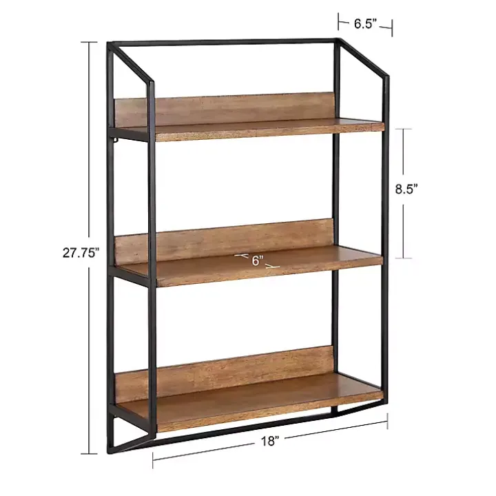 Black Metal & Rustic Wood Tiered Wall Shelf