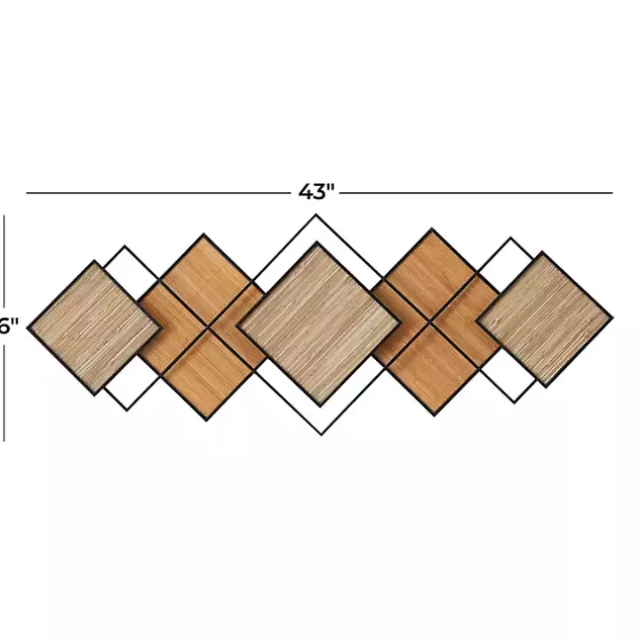 Black Metal and Bamboo Diamond Wall Plaque