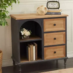 Black Metal and Brown Wood Storage Cabinet