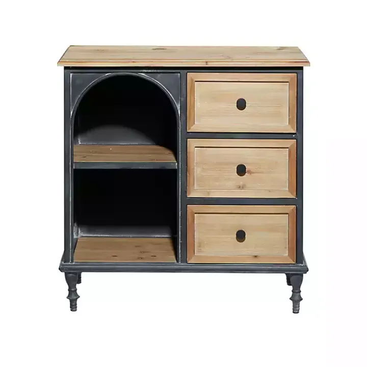 Black Metal and Brown Wood Storage Cabinet