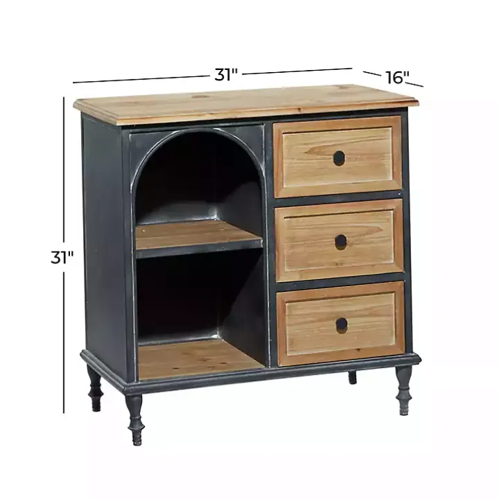 Black Metal and Brown Wood Storage Cabinet