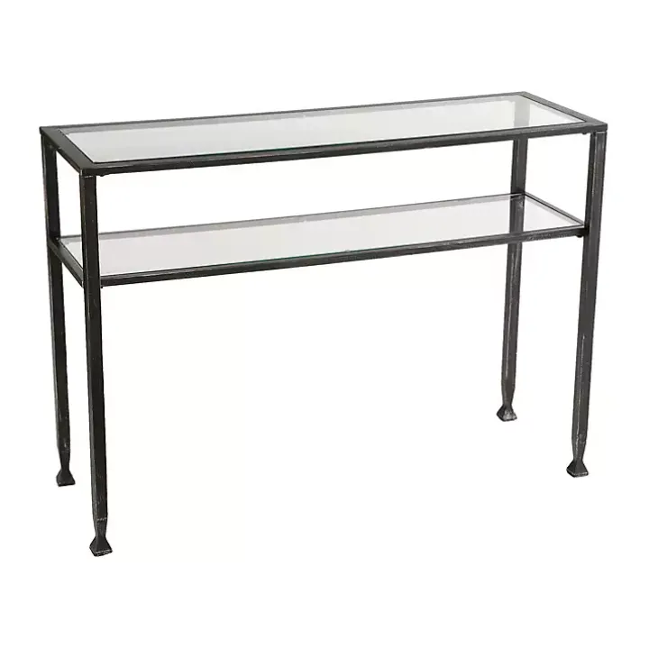 Black Metal and Tempered Glass Console Table