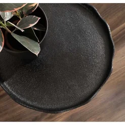 Black Metal Deckled Edge Round Side Table