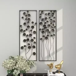 Black Metal Floral Wall Plaques, Set of 2