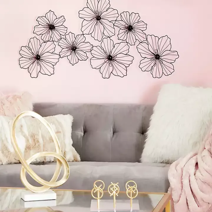 Black Metal Floral Wire Wall Plaque