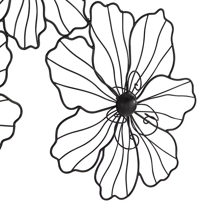 Black Metal Floral Wire Wall Plaque