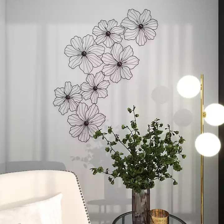 Black Metal Floral Wire Wall Plaque