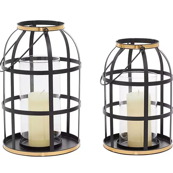 Black Metal Frame Lanterns, Set of 2