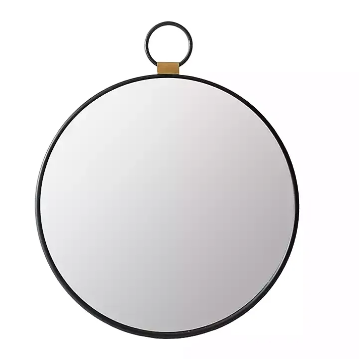 Black Metal Frame Round Loop Wall Mirror