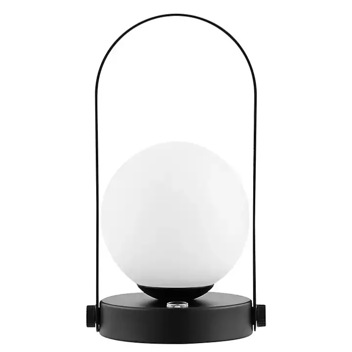 Black Metal Glass Globe Cordless Table Lamp