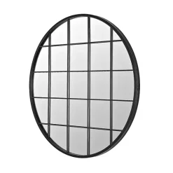 Black Metal Grid Frame Round Wall Mirror