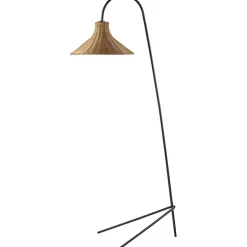 Black Metal Jeri Floor Lamp with Rattan Shade