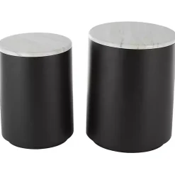 Black Metal Marble Nesting Accent Tables, Set of 2