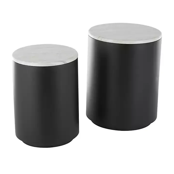 Black Metal Marble Nesting Accent Tables, Set of 2