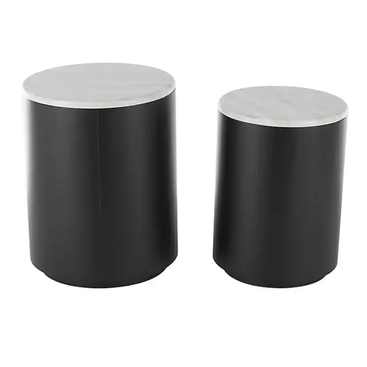 Black Metal Marble Nesting Accent Tables, Set of 2