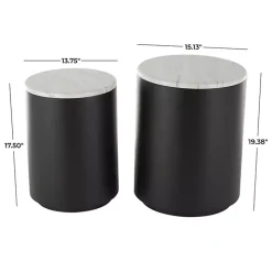 Black Metal Marble Nesting Accent Tables, Set of 2
