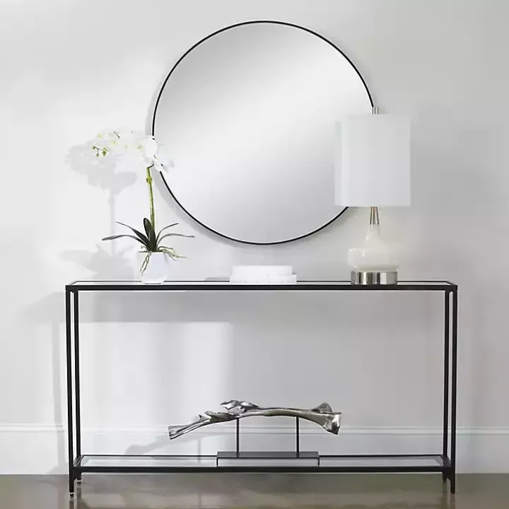 Black Metal Mirrored Top Console Table