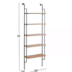 Black Metal Pipe Frame Brown Wood Wall Shelf