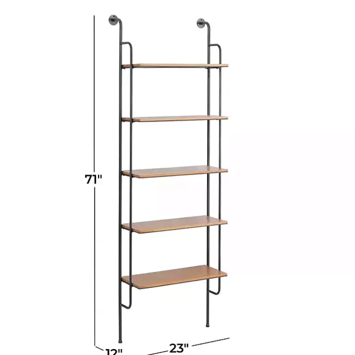 Black Metal Pipe Frame Brown Wood Wall Shelf