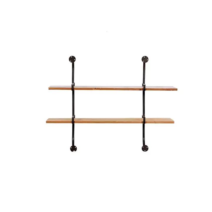 Black Metal Pipe Two-Tier Wall Mounted Shelf