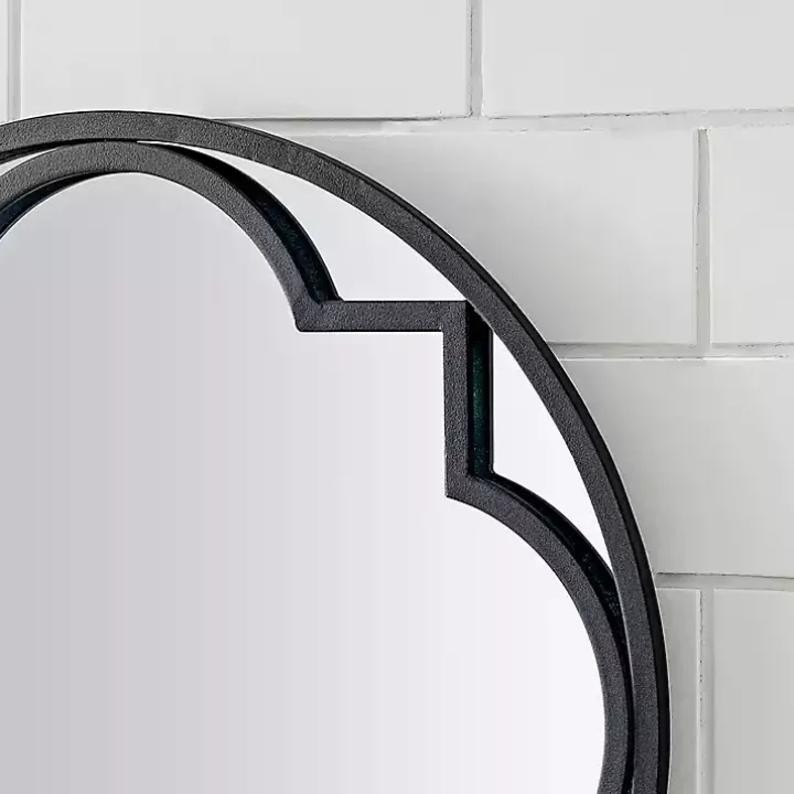 Black Metal Quatrefoil Round Frame Wall Mirror