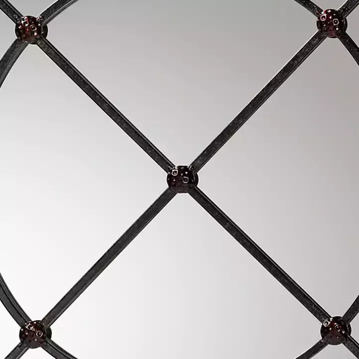 Black Metal Round Geometric Pane Wall Mirror