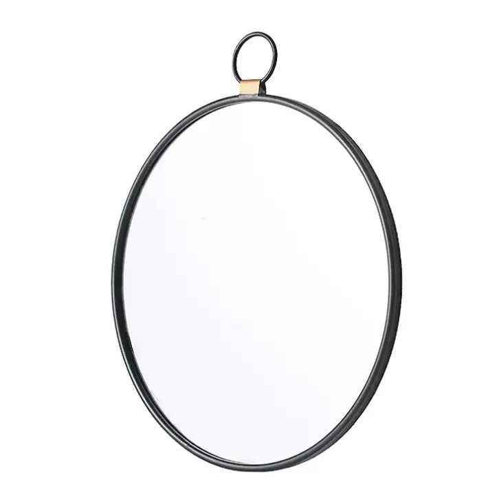 Black Metal Round Top Loop Wall Mirror